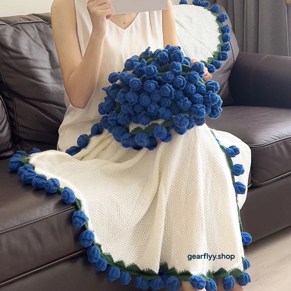 Crocheted Rose Flower Bouquet Blanket
